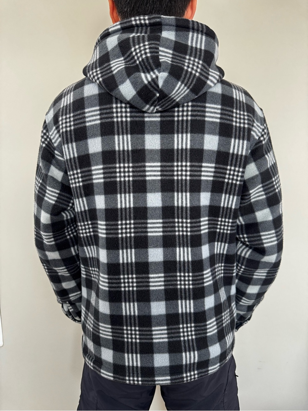 Men's Black & Gray Plaid Zip-Up Hooded Sweater